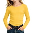 thumbnail image 4 of biudgviw Girls Long Sleeve Shirts Casual Crewneck Soft Base Layer Kids Textured Comfortable Undershirts for Everyday Wear(Yellow,12-13 Years), 4 of 7