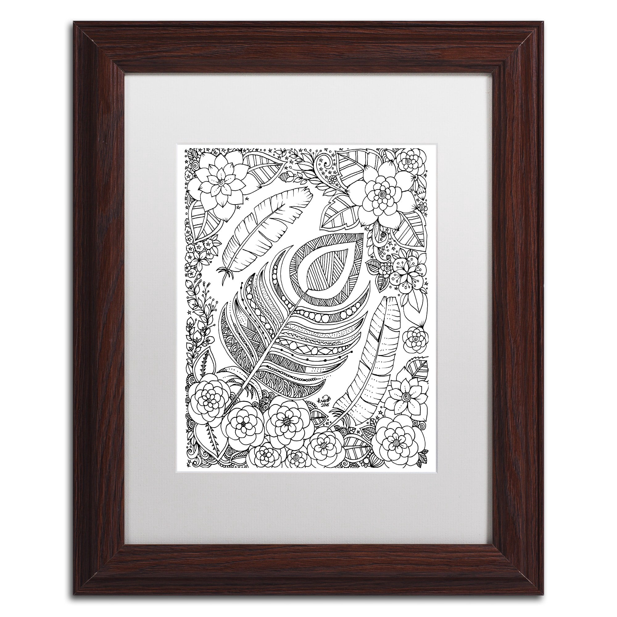 Trademark Fine Art "Feathers" Canvas Art by KCDoodleArt White Matte, Wood Frame