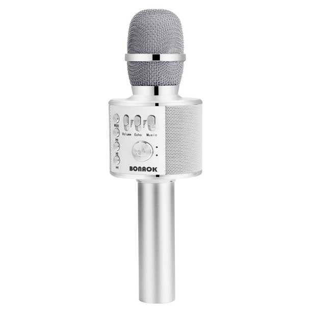 Micrófono para karaoke BONAOK Q37 inalámbrico Bluetooth plateado