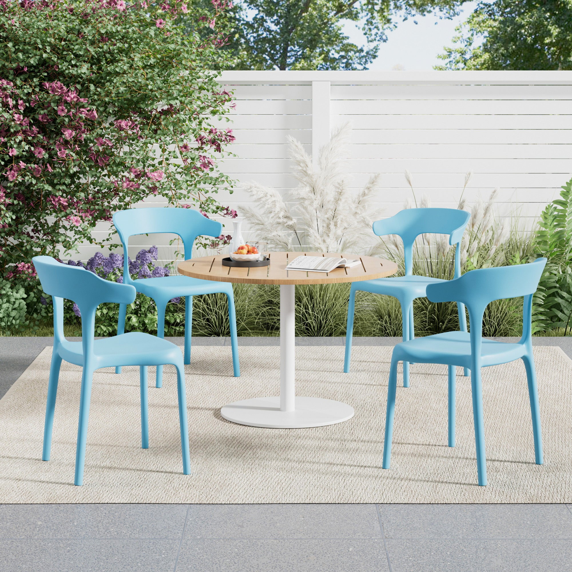 VECELO Stackable Patio Dining Chair Set of 4, Outdoor/Indoor Dining Chairs for Restaurant, Poolside and Garden, No Assembly, Blue