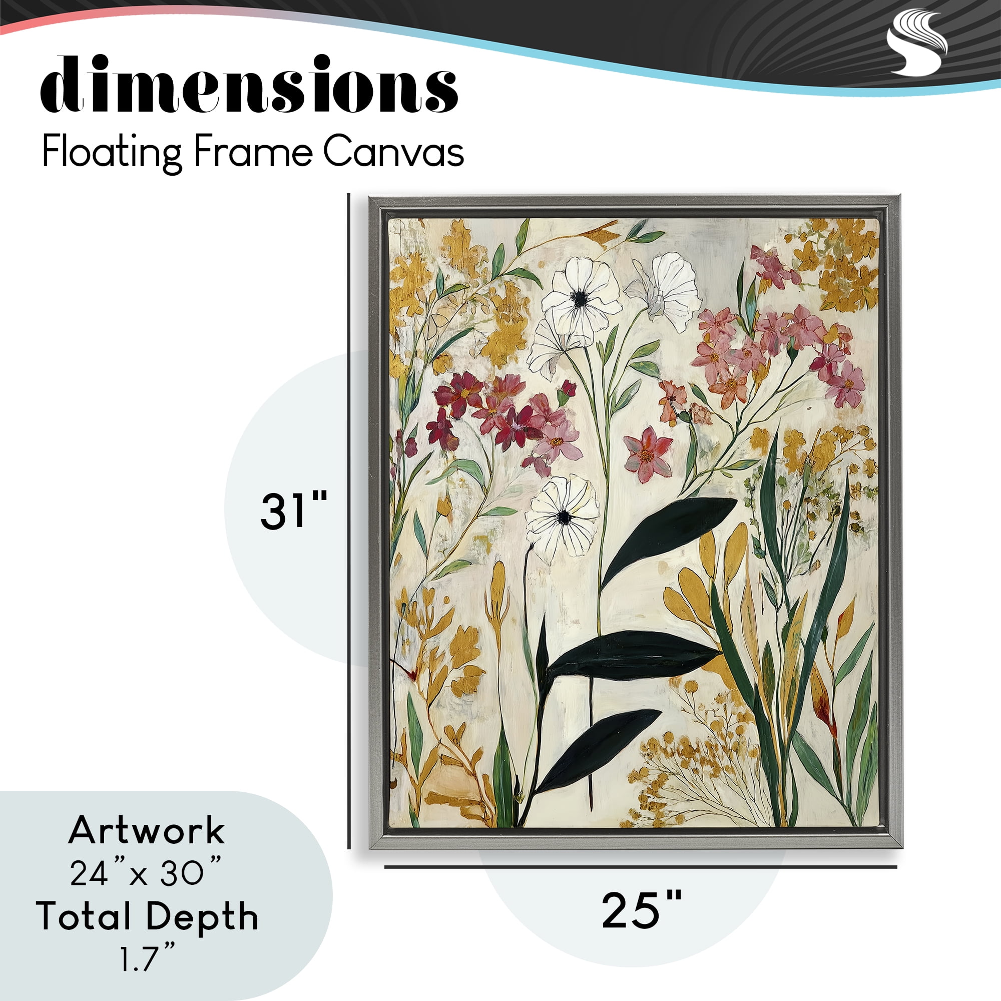 Vintage Playful Botanicals Gray Framed Floater Canvas Wall Art, design by Annabelle Hall