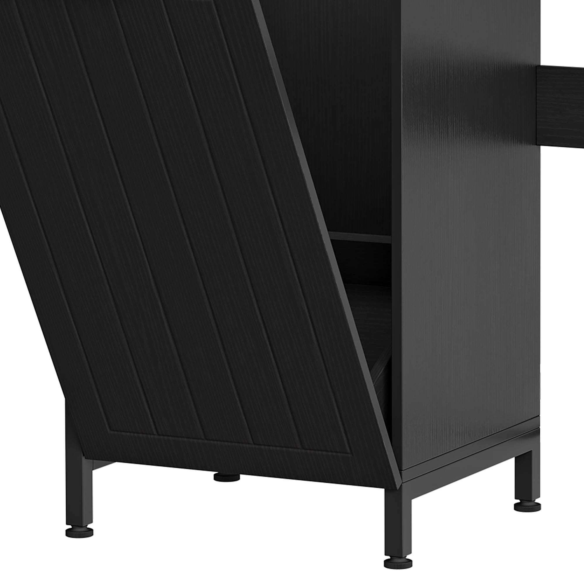 Uforic Kitchen Bakers Rack Mini Fridge Stand with Power Outlets & Trash Storage Cabinet, Black