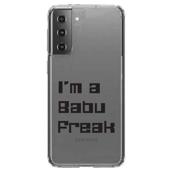 DistinctInk Clear Shockproof Hybrid Case for Galaxy S21 5G (6.2" Screen) - TPU Bumper Acrylic Back Tempered Glass Screen Protector - I'm a Babu Freak