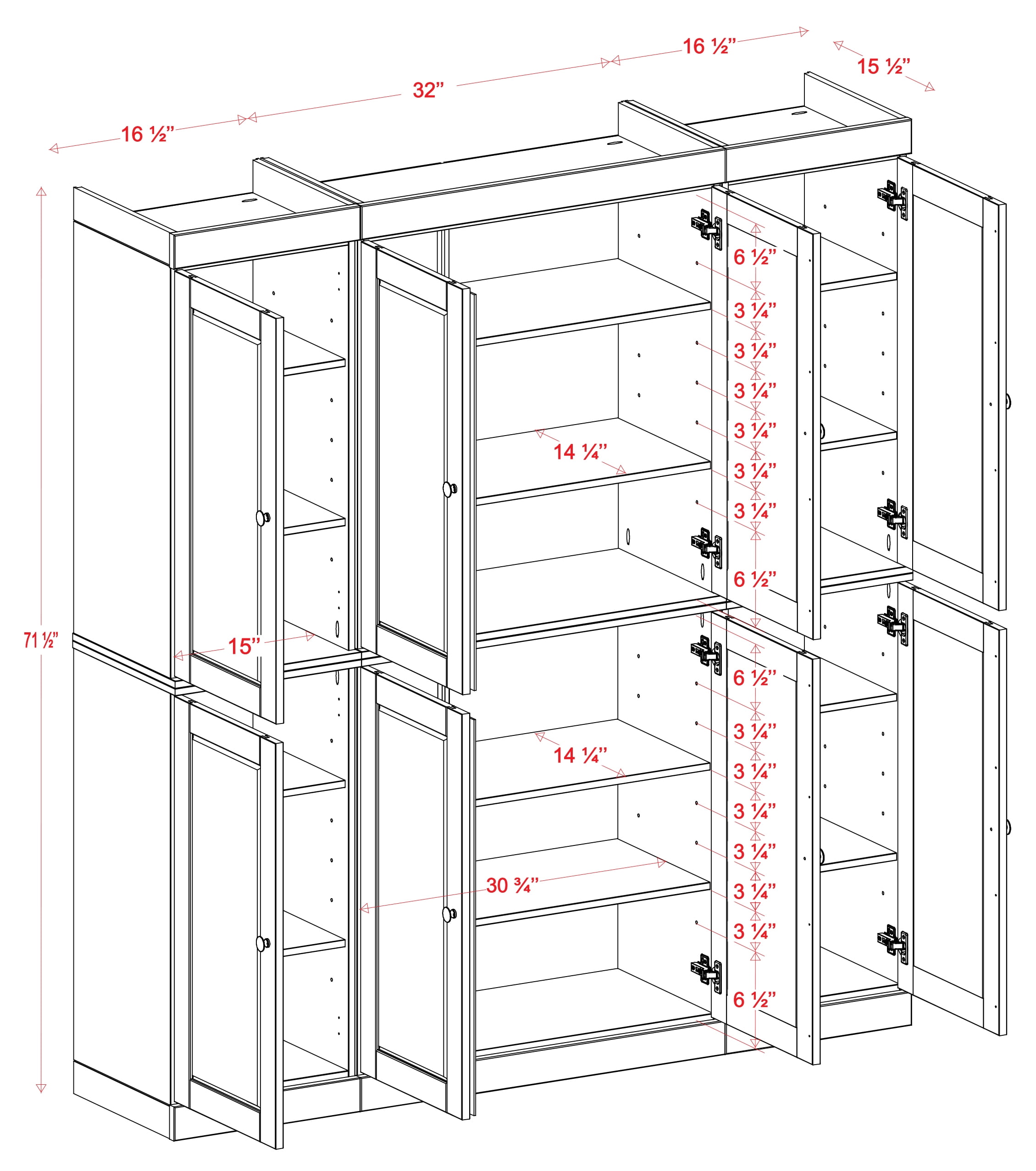 100% Solid Wood Kitchen Pantry Storage Cabinet with Solid Doors and Adjustable Shelves, Beige Wooden Modular Tall Cabinets