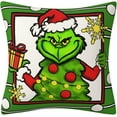 thumbnail image 2 of Christmas Pillow Cover Farmhouse Decorative Throw Pillow Case Indoor Outdoor Cushion Cover grinh Christmas Winter Holiday grinh Linen Pillowcase for Couch Living Room 18 x 18 Inch Set of 2, 2 of 6