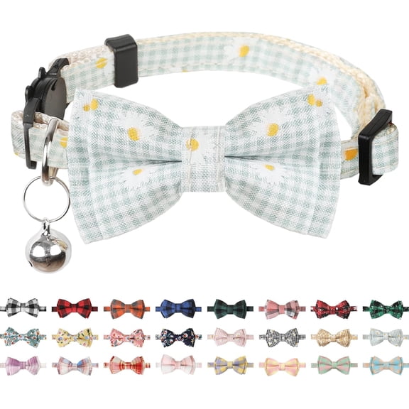 Cat Collar Breakaway with Bells,Cute Cat Bow Tie,1/2 Pack Safety Plaid& Flower Kitten Collar for Girl Boy Male Cats