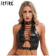 thumbnail image 2 of Top corto sin mangas para mujer con hebilla ajustable en el dobladillo del escote, chaleco con cordones y ojales, camisetas sin mangas góticas punk, 2 of 5