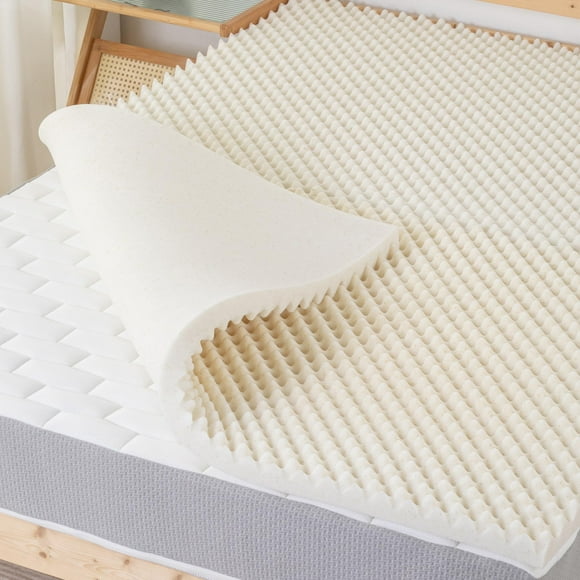 Greaton 2-Inch Convoluted Copper-Infused Memory Foam Mattress Toppers Cooling and Pressure Relieving with Airflow Design Full Beige