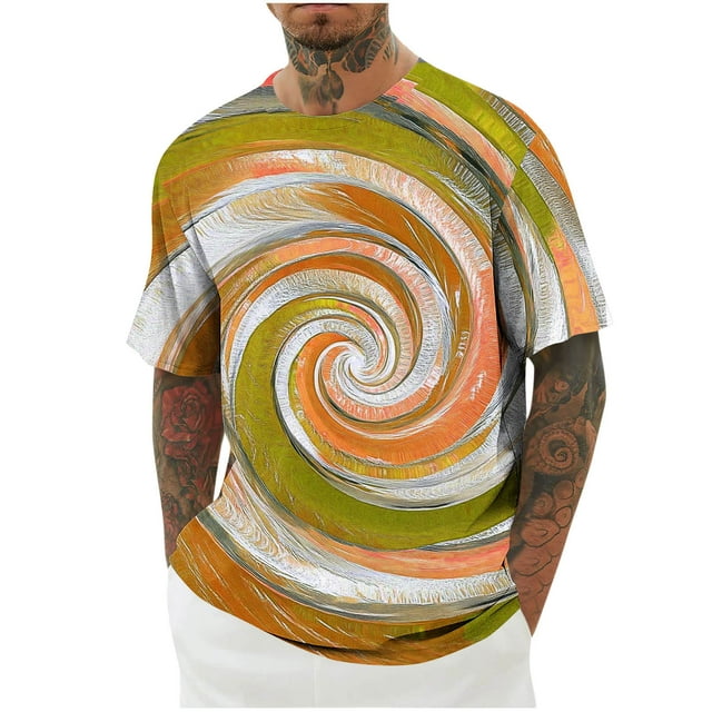 Mens Camisas de Manga Corta Impresión Casual Deportes Cuello Redondo Blusa, Poliéster Ligero para la Primavera Verano Al Aire Libre Uso Diario
