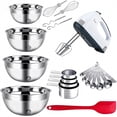 thumbnail image 1 of 7-Speed Electric Hand Mixer, 4 Large Mixing Bowls Set, Handheld Mixers with Whisks Beater, Stainless Steel Metal Nesting Bowl Measuring Cups Spoons Kitchen Cake Blender for Baking Supplies, 1 of 5