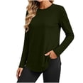 thumbnail image 2 of Women's Crew Neck Long Sleeve T-Shirt Ghalytn Curved High-Low Hem Relaxed Fit Stretch Casual Basic Top, 2 of 6