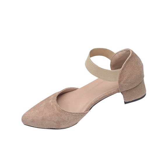 Beige Women Low Heel Sandals Pointed Toe Closed Toe Block Heel Elastic Band Casual Comfortable Flocked