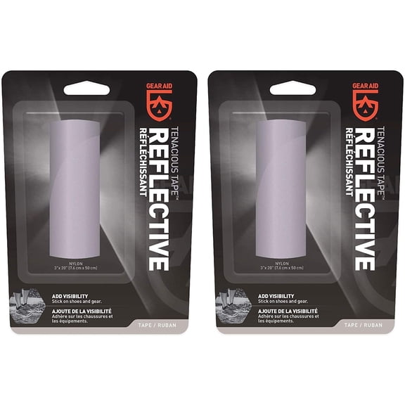 GEAR AID Tenacious Tape Reflective for Safety, Jackets, Bike and Outdoor Gear, 3ā x 20ā, Silver, 2-pk