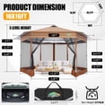 thumbnail image 3 of COBIZI 16' x 16' Pop-Up Gazebo Canopy Tent with Netting, Adjustable Height Outdoor Patio Shelter with Vented Top, 256 Sq. Ft. Shade for Backyard, Garden, Party, Brown, 3 of 9