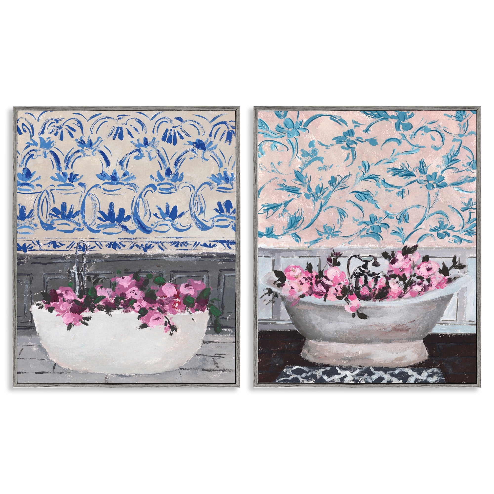 Stupell Industries Flowers In Bath Tub Pink Blue Interior Design Framed Wall Art by Melissa Wang