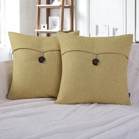 Phantoscope Single Button Cotton Blend Series Decorative Throw Pillow, 18 x 18, Grey Yellow, 2 Pack