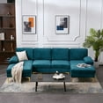 thumbnail image 2 of U Shape Sectional Sofa,Modern Large Chenille Fabric Modular Couch,Extra Wide Sofa with Chaise Lounge and Golden Legs for Living Room (113.39”L-Blue-Green), 2 of 7