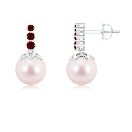 Angara Holiday Akoya Cultured Pearl Earrings With Graduated Holiday Akoya Cultured Pearl Earrings With Graduated Ruby In 14k White Gold 8mm