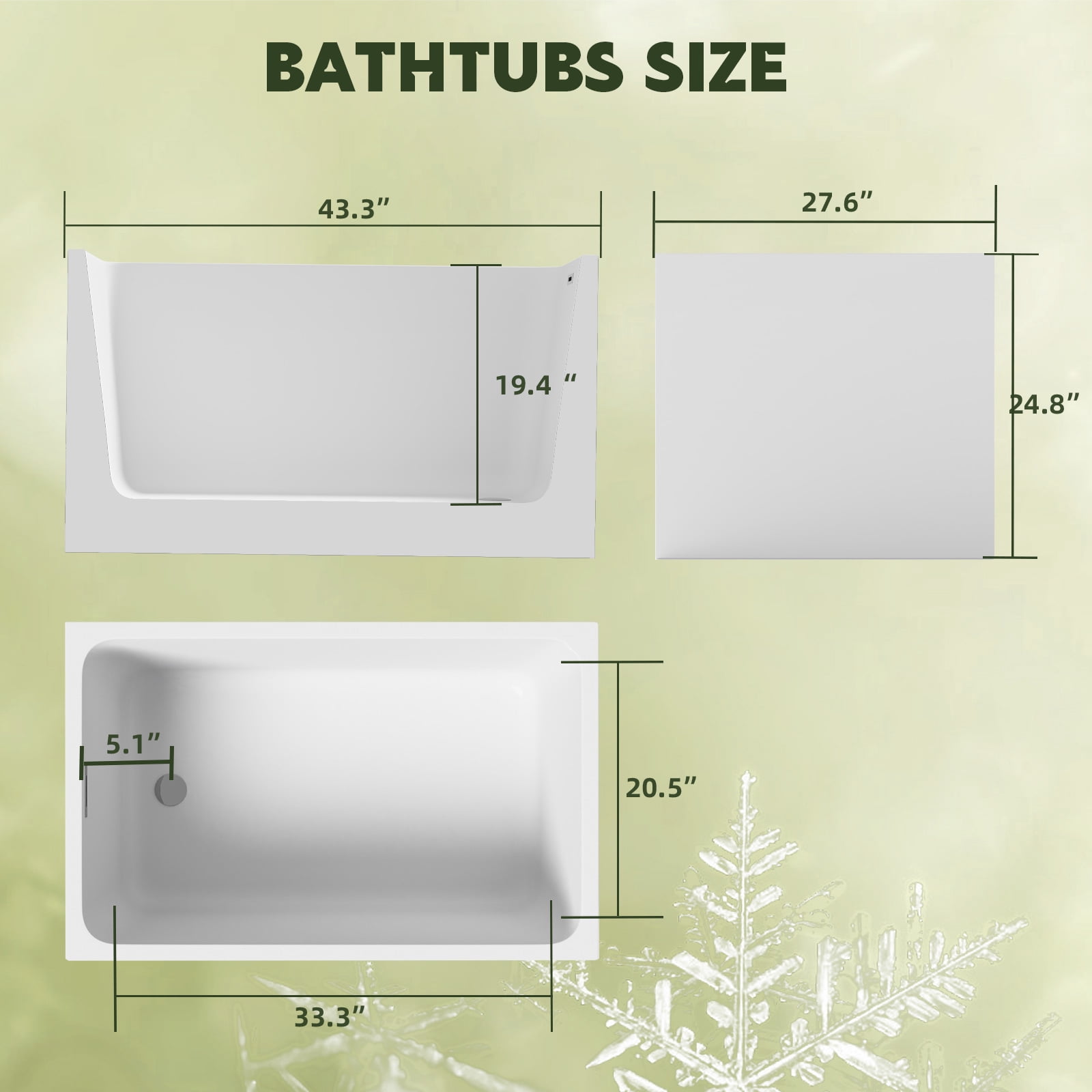 TrumanPick 43" Acrylic Freestanding Bathtub Square Shape Soaking Tub, , Chrome Overflow & Pop-Up Drain, White