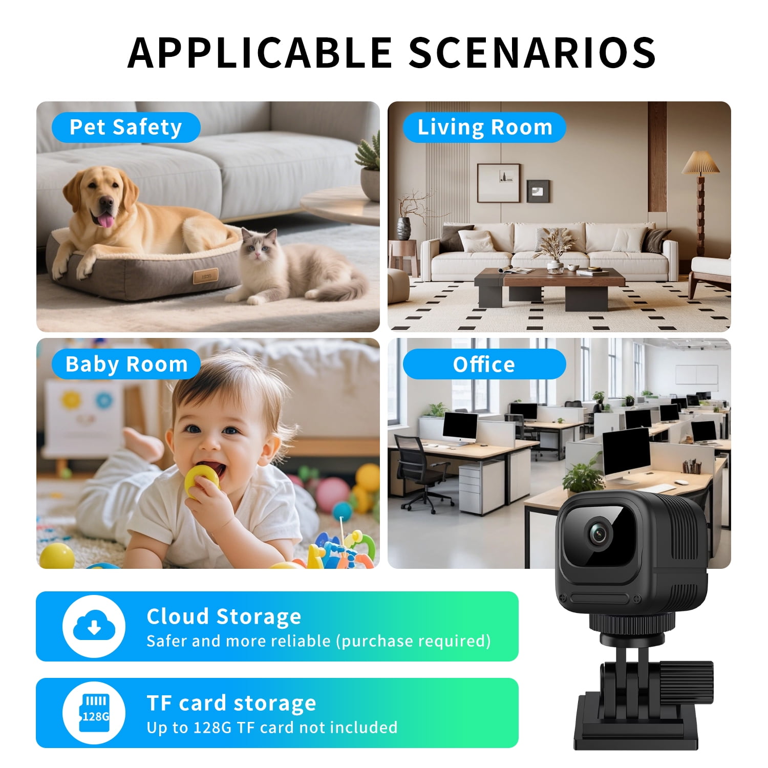 1200mAh Battery WiFi Home Camera - 1080P HD Motion Detection, 5M Night Vision & 130 ° Wide Angle, Dual Storage for Baby/Pet Monitor