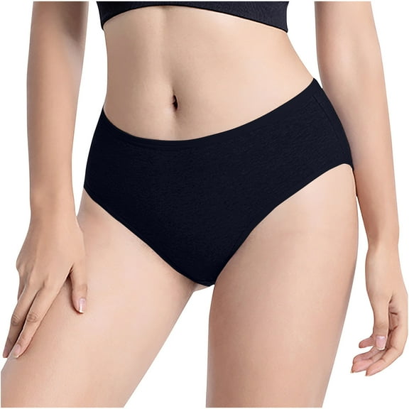 LYEAA Cotton Bikini Underwear Women Low Rise Cool Briefs Breathable Comfort Solid Daily Panties Fashionable Underpants Black L