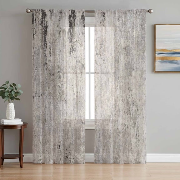 Gray Brown Sheer Curtains 84 Inch Length 2 Panels Set, Vintage Shabby Texture Making Old Voile Window Treatment Rod Pocket Curtains Sheers Drapes for Bedroom/Living Room/Kitchen 52"x84"x2
