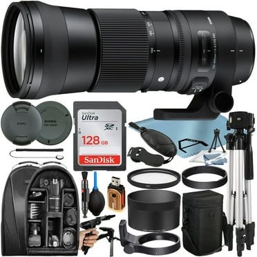 Sigma 150-600mm F/5-6.3 DG OS HSM Contemporary Lens for Nikon F with 128GB SanDisk Memory Card   Tripod   Backpack   A-Cell Accessory Bundle