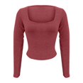 thumbnail image 5 of Vinsonshop Long Sleeve Ribbed Knit Crop Tops Women Square Neck Sweaters Slim Fit Casual Pullover Basic Jumpers Fall Fashion Everyday Wine S, 5 of 9