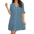 thumbnail image 2 of Womens Swimsuit Cover Up V Neck Ruffled Cover Up Button Down Bathing Suit Beach Dress with Short Sleeve Women's Swimwear Blue, Size XL, 2 of 5