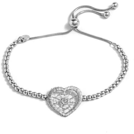 PORI Jewelers Sterling Silver Heart Charm Adjustable Bracelet