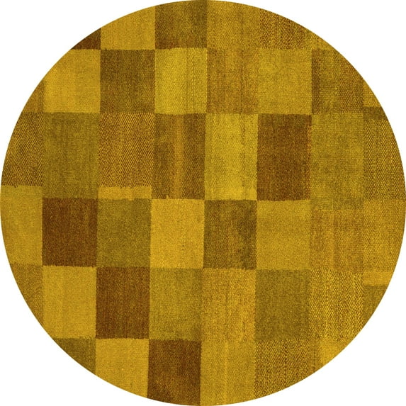 Ahgly Company Machine Washable Indoor Round Oriental Yellow Modern Area Rugs, 8' Round