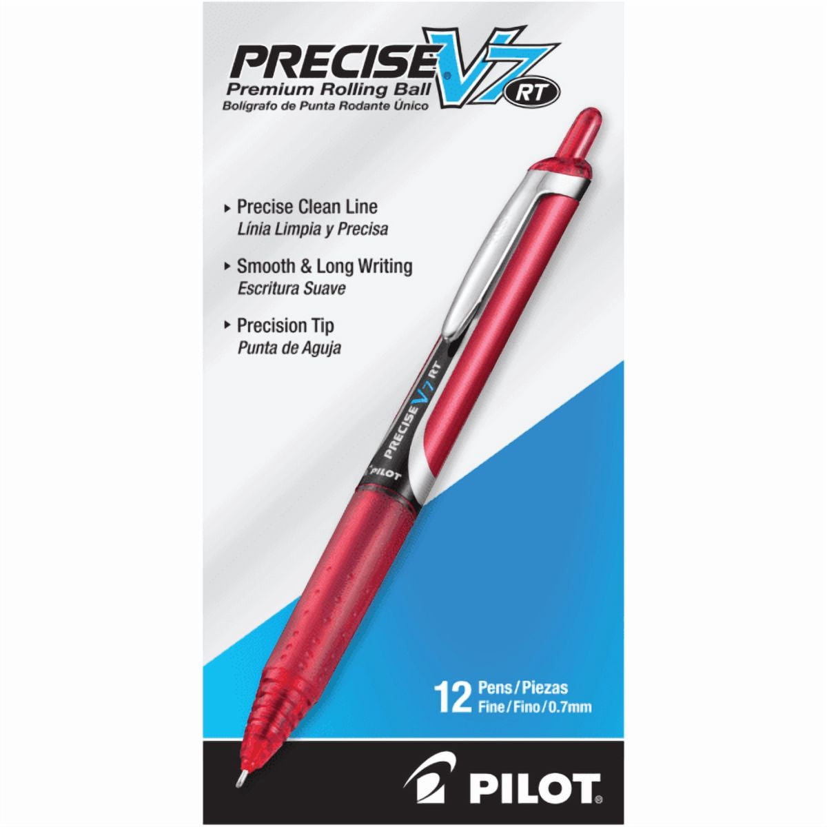 Pilot® Precise V7 RT Premium Retractable Rolling Ball Pen, Medium Point,0.7 mm, Red Barrel, Red Ink