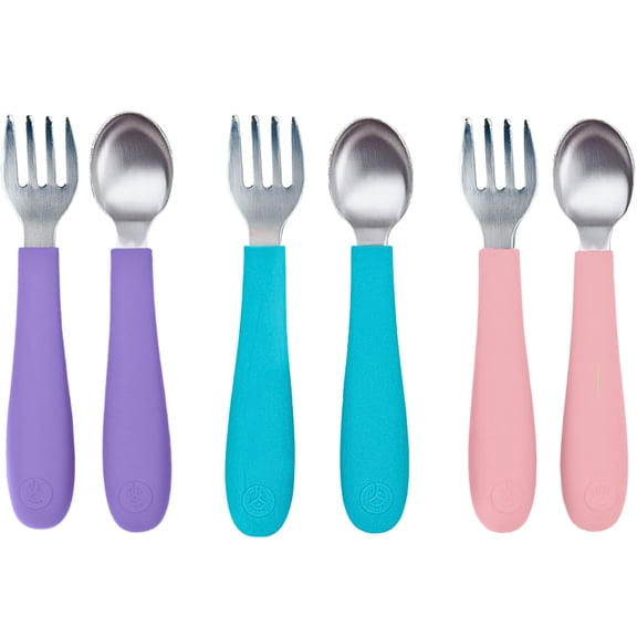 WeeSprout Toddler Utensils, 3 Forks & 3 Spoons, 18/8 Stainless Steel & Food Grade Silicone
