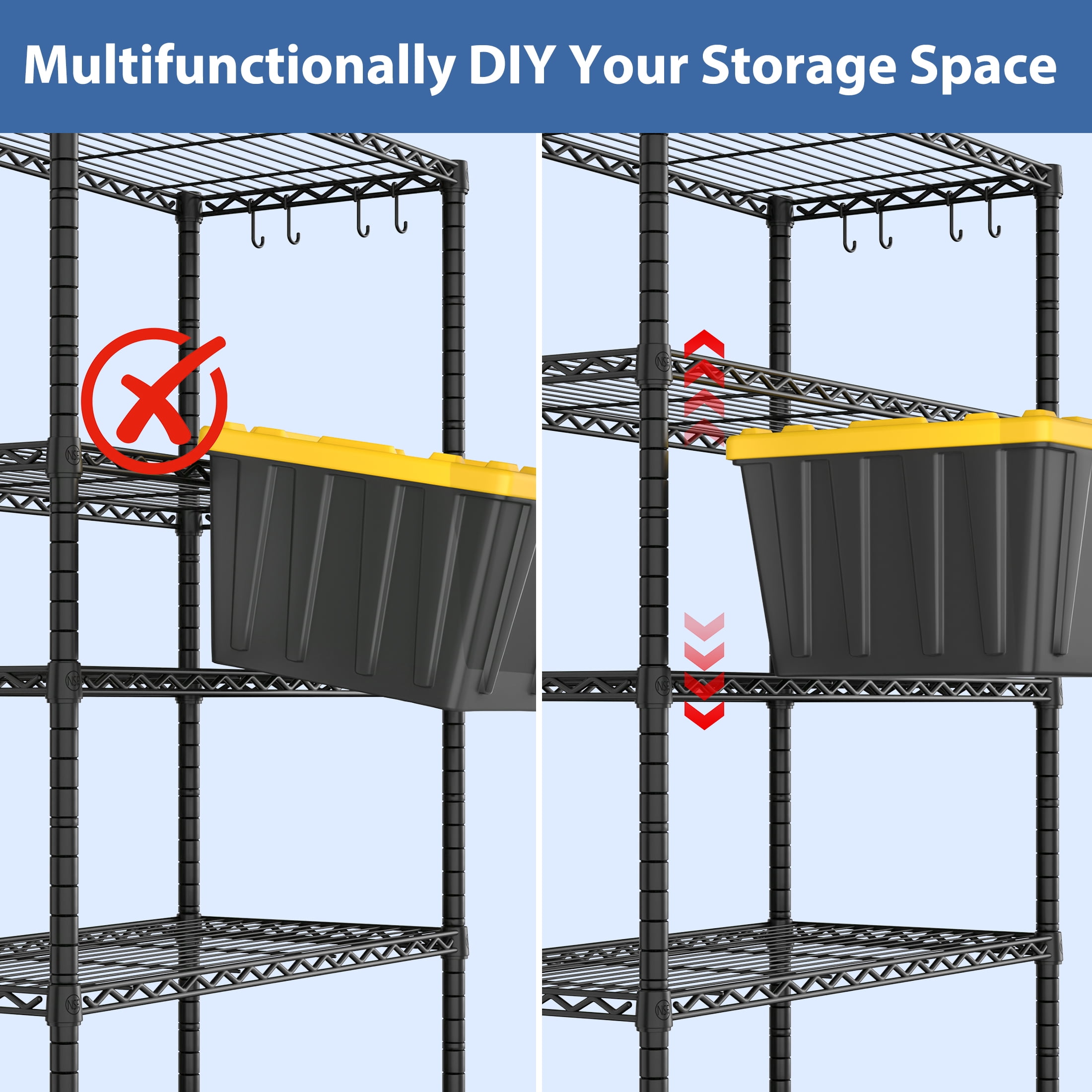TrumanPick 55.5"W x 24"D x 76"H Heavy Duty Storage Shelves - 2400LBS Garage Shelving with Wheels & Feet, 4-Tier Adjustable Metal Wire Shelving Unit for Pantry Kitchen Commercial Industrial, Black