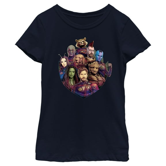 Girl's Guardians of the Galaxy Vol. 3 Group Badge Graphic Tee Navy Blue Medium