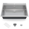 thumbnail image 2 of Kojooin Stainless Steel 304 Drop-In Kitchen Sink, Handmade Brushed Finish Sink with Cutting Board, Dish Rack and Bottom Mat, 2 of 7
