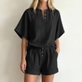 thumbnail image 3 of KyCheLot Womens 2 Piece Outfits Solid Color Short Sleeve Button V Neck Sleepwear Shorts Loose Trendy Loungewear, 3 of 6