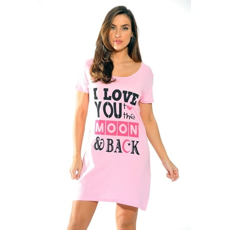 

Just Love Comfortable Sleep Dress Shirt for Women - Ideal for Sleeping and Lounging in Dorms (Pink - I Love You to the Moon Large)