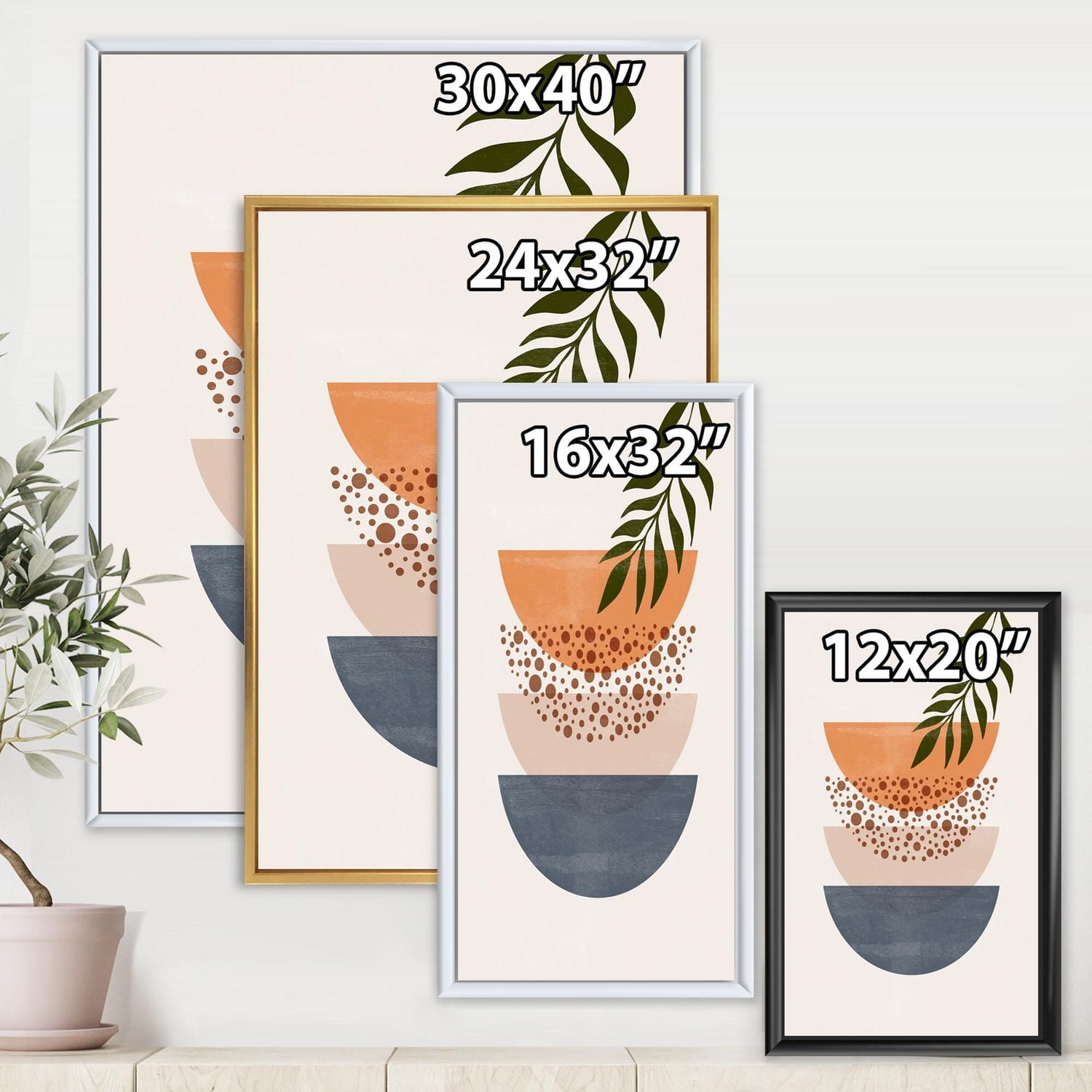 Designart Abstract Geometrical Sun and Moon With Leaf III FLOAT FRAME WALL ART