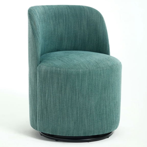 YYAo Upholstered Kitchen Barrel Chair Set of 1, Round Linen Dining Chair for Living Room, 360 Degree Swivel Armless Accent Makeup Chair, Dark Green