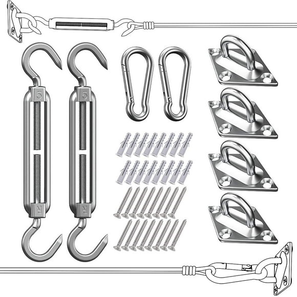 Shade sail fixing kit - 304 stainless steel shade sail, Shade sail fixing kit for triangle, square and rectangle, Rust-resistant shade sail fixing kit