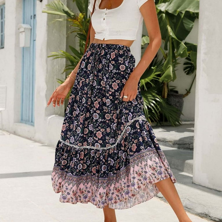 Floral Skirt Crop Top And Long Skirt Quilt Papau Navy Quilted