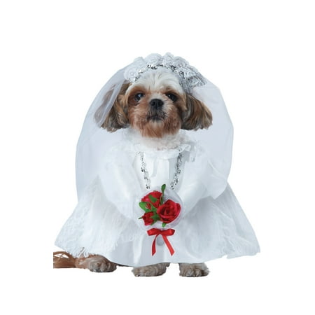 Puppy Love Bride Pet Dog Costume White Wedding Dress Veil Female