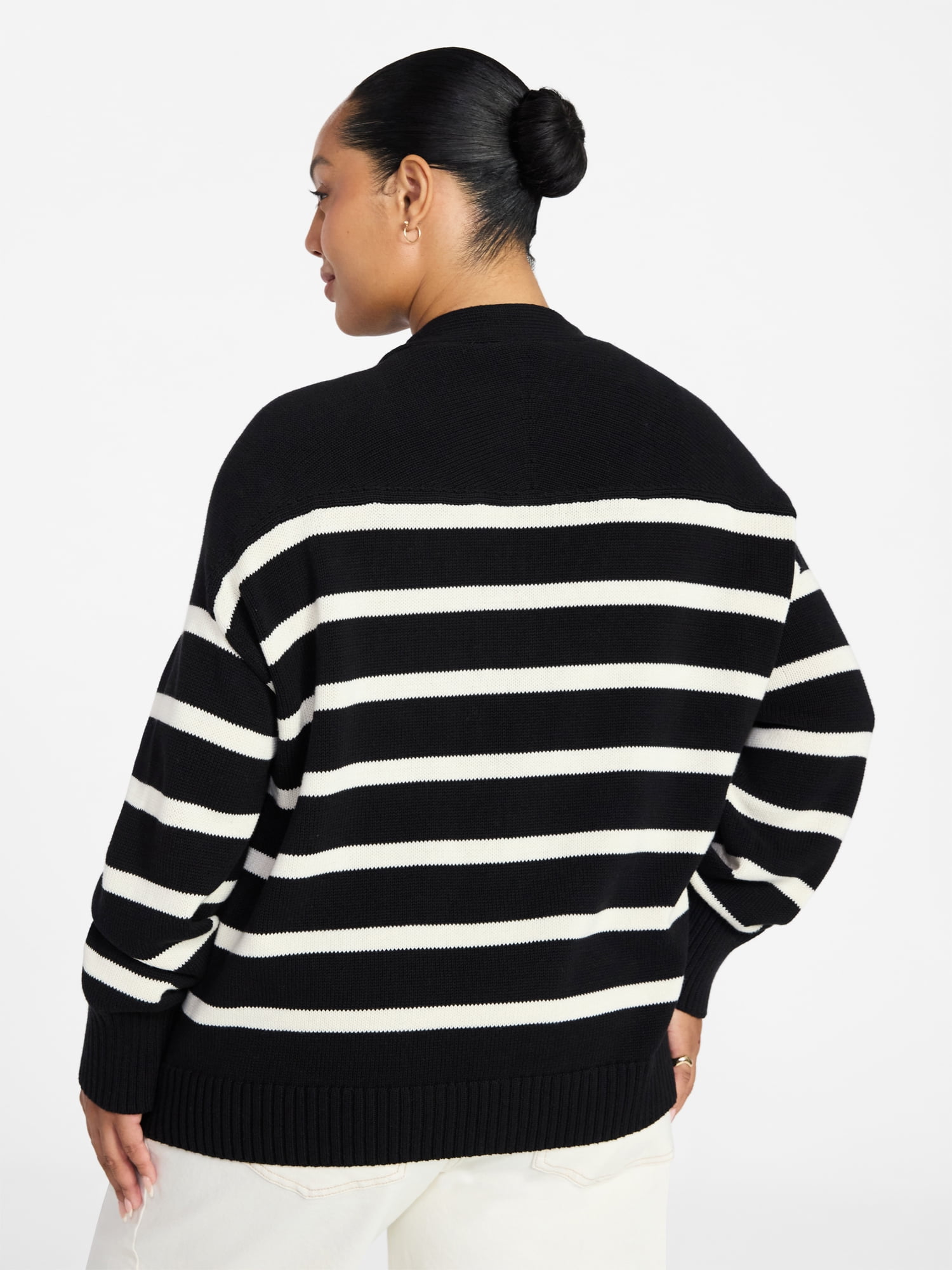 Terra & Sky Women's Plus Size Boyfriend Cardigan with Long Sleeves, Midweight, Size 0X-5X