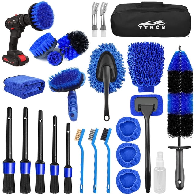 Juego de Cepillos TTRCB Negro Kit Profesional para Limpiar el Auto