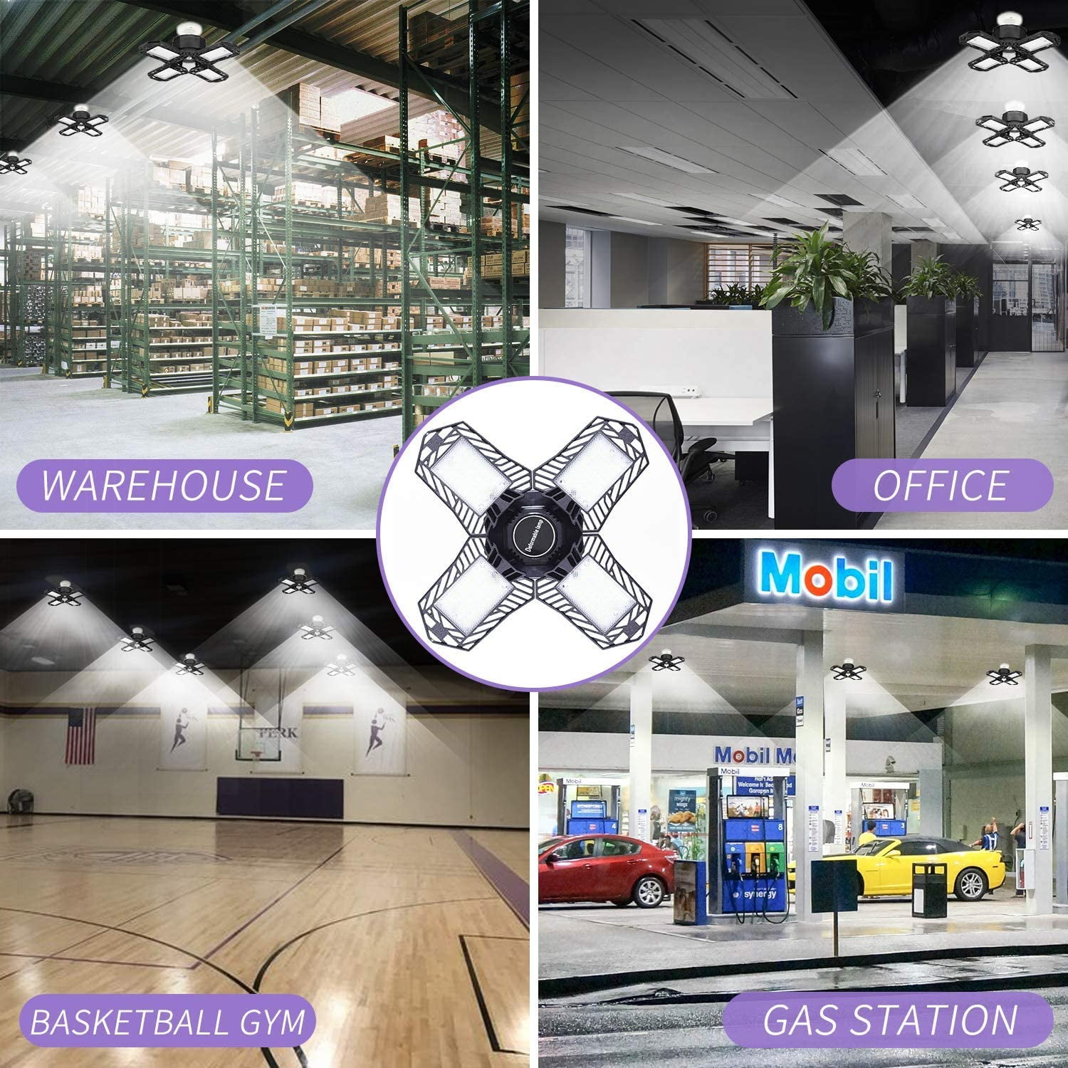 LNGOOR 150w LED Garage Lights, Upgrade 15000LM Super Bright Deformable New Four Leaf Ceiling Illumination, 6500K Nature Light Trilights Lighting, Commercial Lights for Barn, Shop, Warehouse(White)