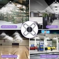thumbnail image 3 of LNGOOR 150w LED Garage Lights, Upgrade 15000LM Super Bright Deformable New Four Leaf Ceiling Illumination, 6500K Nature Light Trilights Lighting, Commercial Lights for Barn, Shop, Warehouse(White), 3 of 7