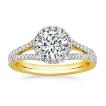 Arista 2-1/5 Carat T.W. Round Swarovski Diamonds White Split Shank Engagement Ring in Yellow plated Sterling Silver