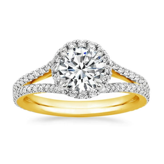 Arista 2-1/5 Carat T.W. Round Swarovski Diamonds White Split Shank Engagement Ring in Yellow plated Sterling Silver