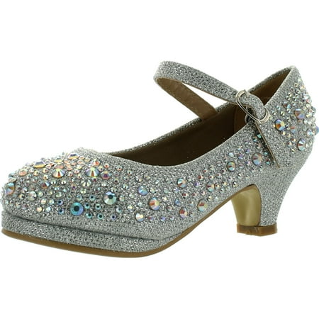 

Forever Dana-58k Kids Mid Heel Rhinestone Pretty Sandal Mary Jane Platform Dress Pumps Silver 3